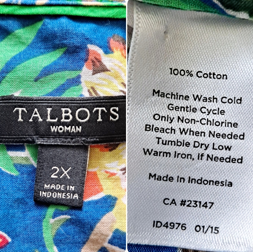 SOLD Talbots Floral tropical Hawaiian button up cotton summer shirt top Size 2X - Picture 14 of 14